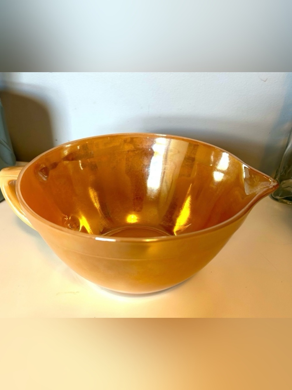 Vintage Fire-King Peach Lustre Bowl
Large Iridescent Swirl Glass